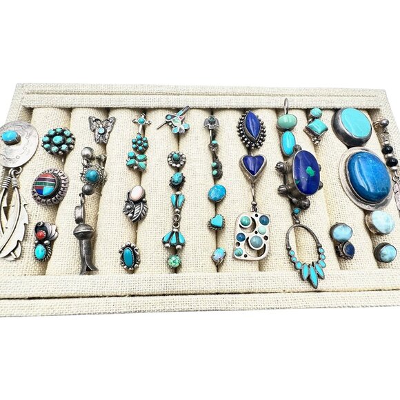 Southwest Native Sterling Silver Turquoise Single Earrings Wear Or Craft 71 Gram - Picture 5 of 6